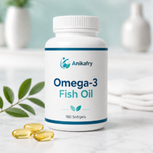 Anikafry Omega-3 fish oil softgel concept in a clean product presentation