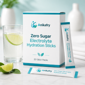 Anikafry zero sugar electrolyte hydration stick concept in a clean product presentation